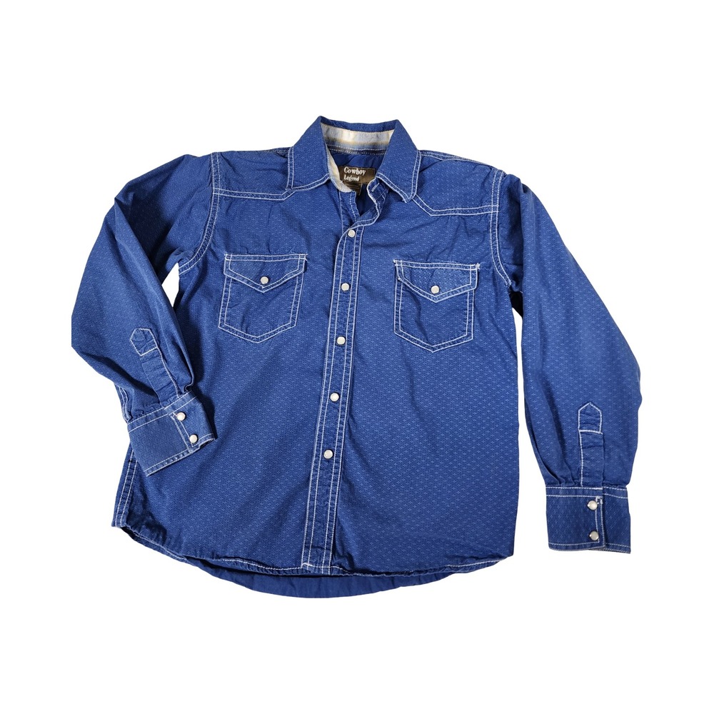 Cowboy Legend Blue Dot Print Western Long Sleeve Snap Shirt Kids Size M‎